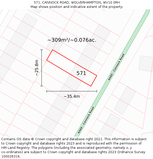 571, CANNOCK ROAD, WOLVERHAMPTON, WV10 0RH: Plot and title map