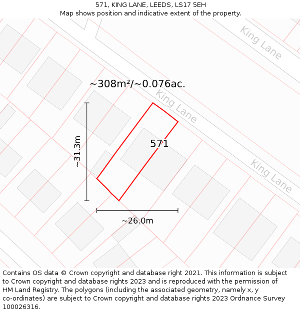 571, KING LANE, LEEDS, LS17 5EH: Plot and title map