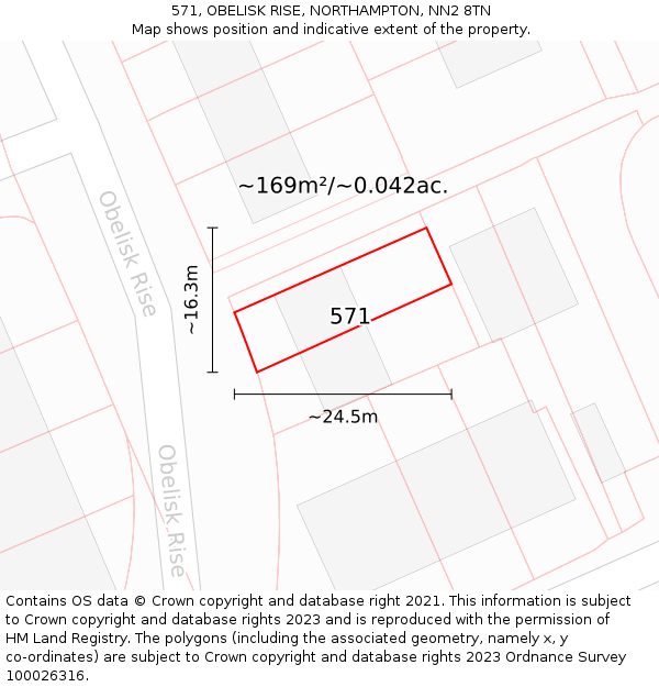 571, OBELISK RISE, NORTHAMPTON, NN2 8TN: Plot and title map