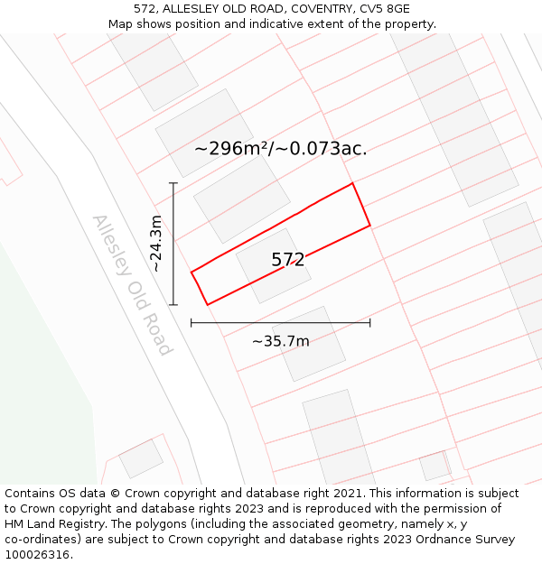 572, ALLESLEY OLD ROAD, COVENTRY, CV5 8GE: Plot and title map