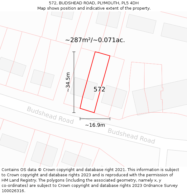 572, BUDSHEAD ROAD, PLYMOUTH, PL5 4DH: Plot and title map