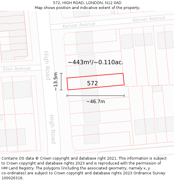 572, HIGH ROAD, LONDON, N12 0AD: Plot and title map