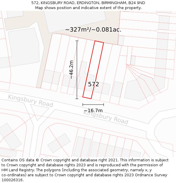 572, KINGSBURY ROAD, ERDINGTON, BIRMINGHAM, B24 9ND: Plot and title map