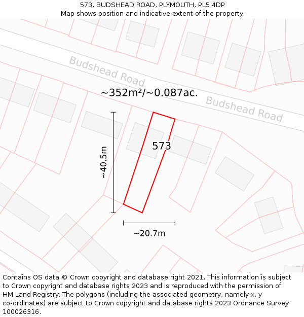 573, BUDSHEAD ROAD, PLYMOUTH, PL5 4DP: Plot and title map