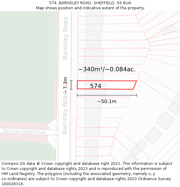 574, BARNSLEY ROAD, SHEFFIELD, S5 6UA: Plot and title map