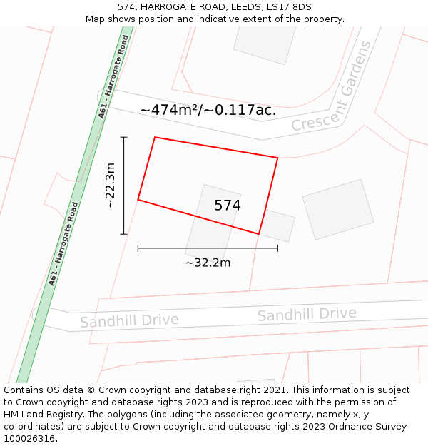 574, HARROGATE ROAD, LEEDS, LS17 8DS: Plot and title map