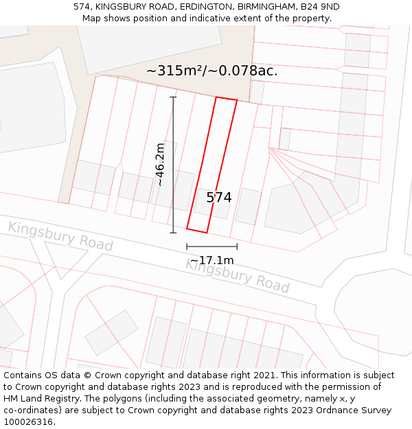 574, KINGSBURY ROAD, ERDINGTON, BIRMINGHAM, B24 9ND: Plot and title map