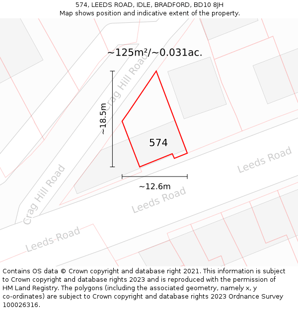 574, LEEDS ROAD, IDLE, BRADFORD, BD10 8JH: Plot and title map