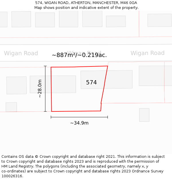 574, WIGAN ROAD, ATHERTON, MANCHESTER, M46 0GA: Plot and title map