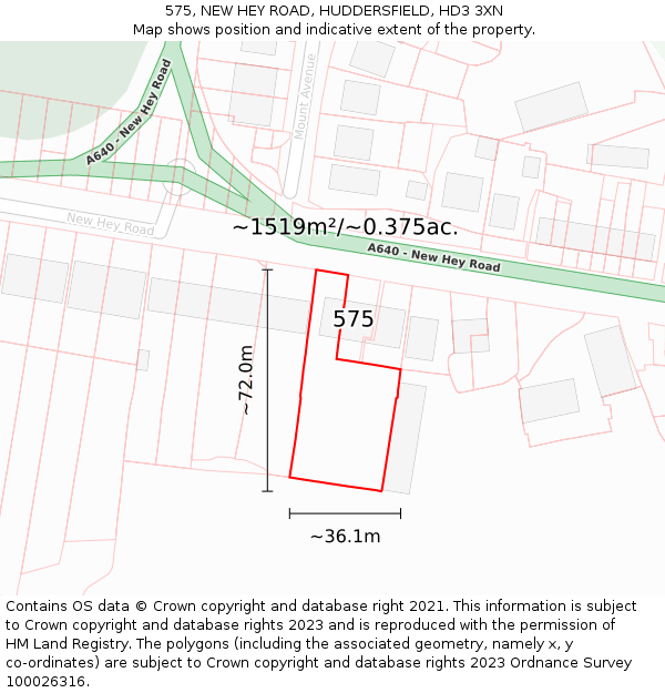 575, NEW HEY ROAD, HUDDERSFIELD, HD3 3XN: Plot and title map