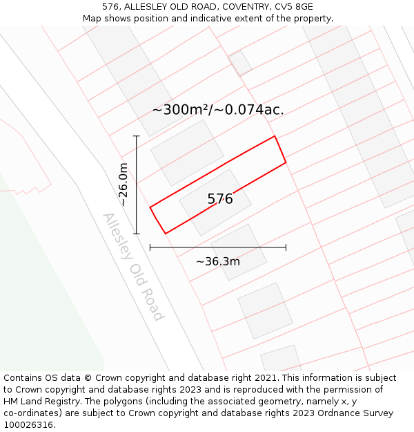 576, ALLESLEY OLD ROAD, COVENTRY, CV5 8GE: Plot and title map