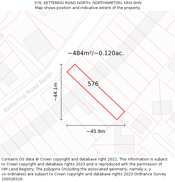 576, KETTERING ROAD NORTH, NORTHAMPTON, NN3 6HN: Plot and title map