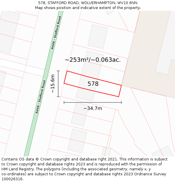 578, STAFFORD ROAD, WOLVERHAMPTON, WV10 6NN: Plot and title map