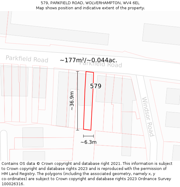 579, PARKFIELD ROAD, WOLVERHAMPTON, WV4 6EL: Plot and title map