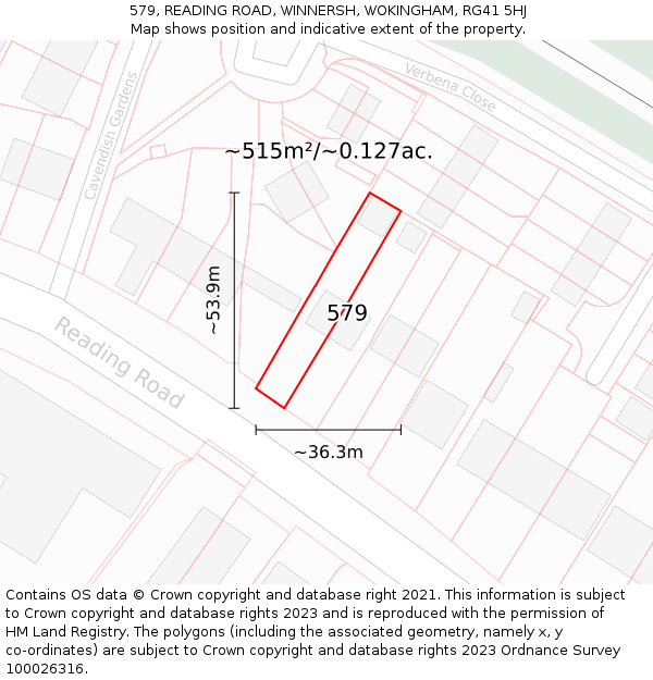 579, READING ROAD, WINNERSH, WOKINGHAM, RG41 5HJ: Plot and title map