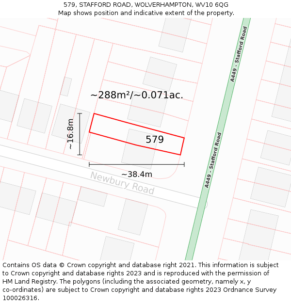 579, STAFFORD ROAD, WOLVERHAMPTON, WV10 6QG: Plot and title map