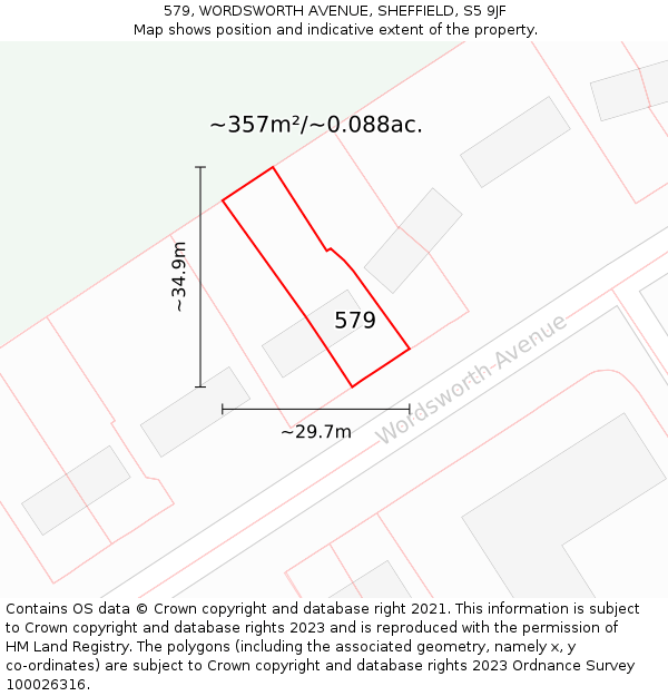 579, WORDSWORTH AVENUE, SHEFFIELD, S5 9JF: Plot and title map