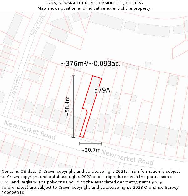 579A, NEWMARKET ROAD, CAMBRIDGE, CB5 8PA: Plot and title map