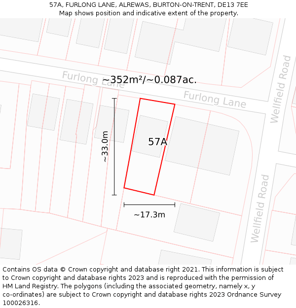 57A, FURLONG LANE, ALREWAS, BURTON-ON-TRENT, DE13 7EE: Plot and title map