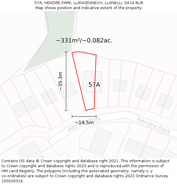 57A, HENDRE PARK, LLANGENNECH, LLANELLI, SA14 8UR: Plot and title map