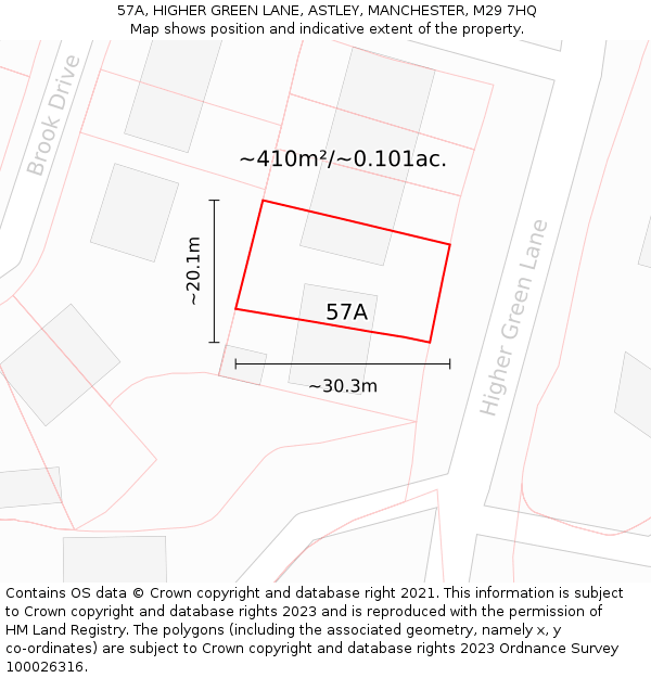 57A, HIGHER GREEN LANE, ASTLEY, MANCHESTER, M29 7HQ: Plot and title map