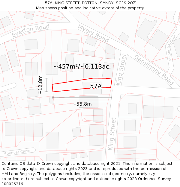 57A, KING STREET, POTTON, SANDY, SG19 2QZ: Plot and title map