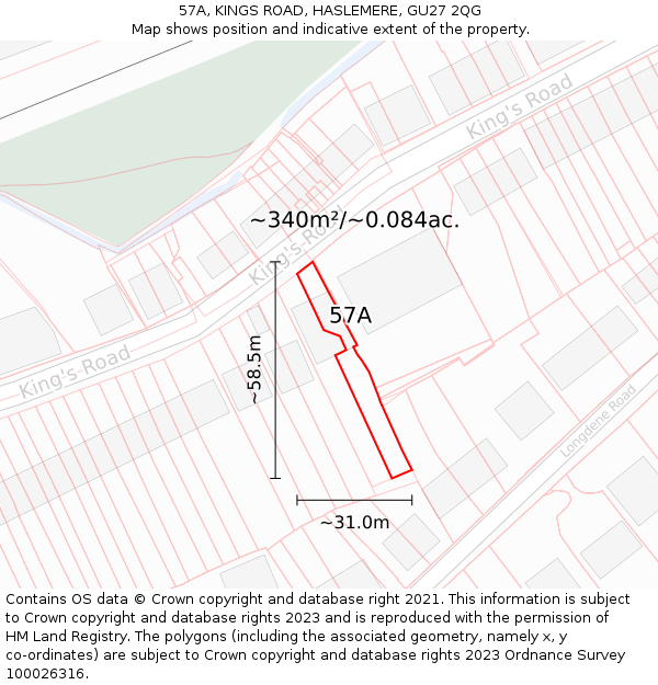 57A, KINGS ROAD, HASLEMERE, GU27 2QG: Plot and title map