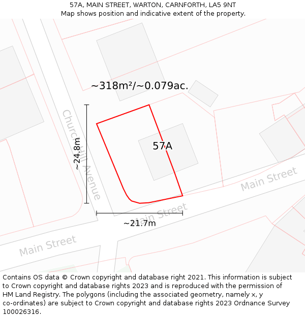 57A, MAIN STREET, WARTON, CARNFORTH, LA5 9NT: Plot and title map