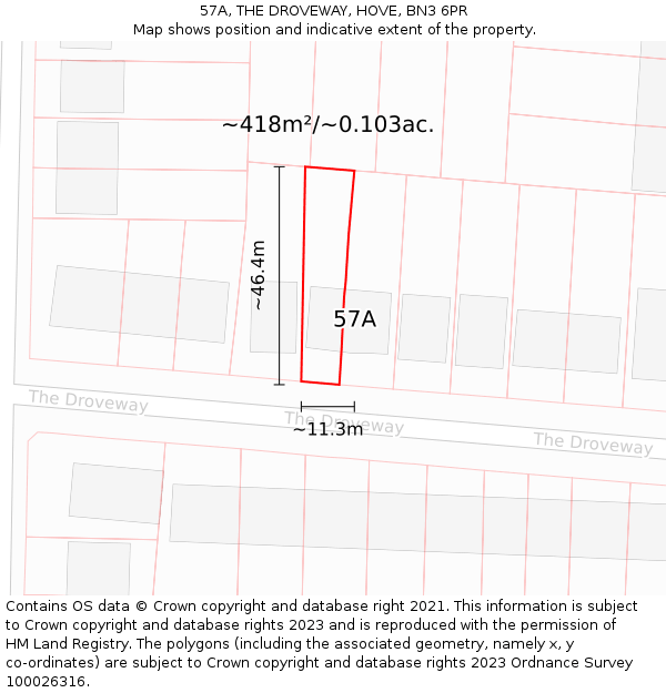 57A, THE DROVEWAY, HOVE, BN3 6PR: Plot and title map