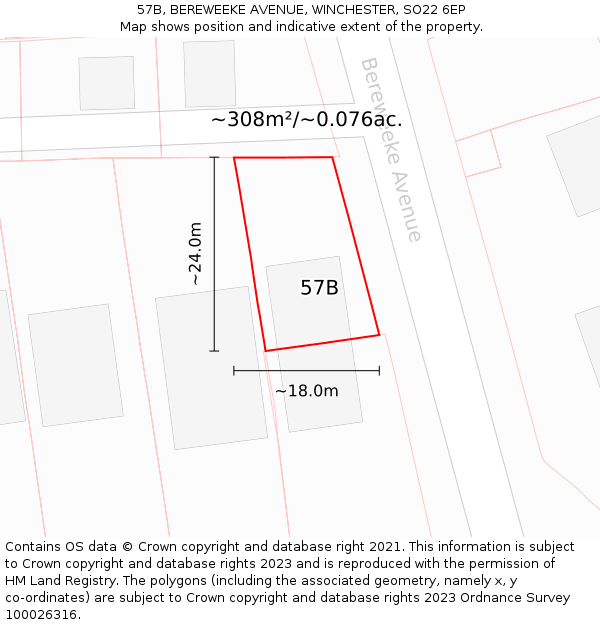 57B, BEREWEEKE AVENUE, WINCHESTER, SO22 6EP: Plot and title map