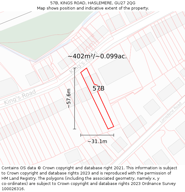 57B, KINGS ROAD, HASLEMERE, GU27 2QG: Plot and title map