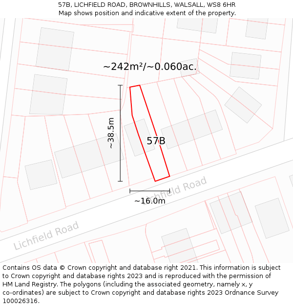 57B, LICHFIELD ROAD, BROWNHILLS, WALSALL, WS8 6HR: Plot and title map