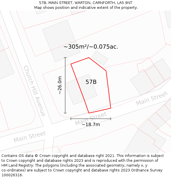 57B, MAIN STREET, WARTON, CARNFORTH, LA5 9NT: Plot and title map