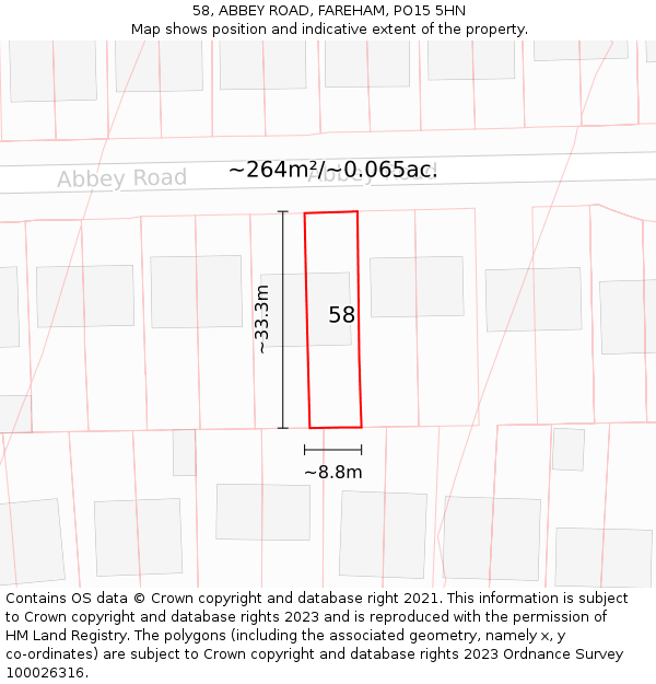 58, ABBEY ROAD, FAREHAM, PO15 5HN: Plot and title map