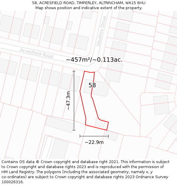 58, ACRESFIELD ROAD, TIMPERLEY, ALTRINCHAM, WA15 6HU: Plot and title map