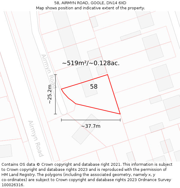 58, AIRMYN ROAD, GOOLE, DN14 6XD: Plot and title map