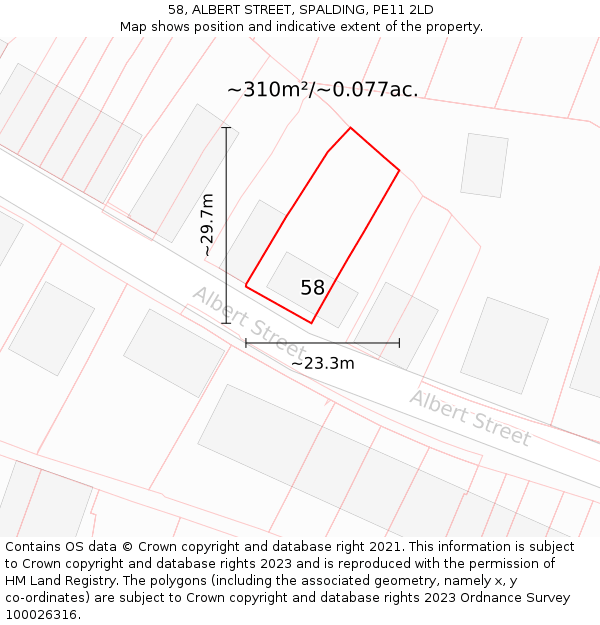 58, ALBERT STREET, SPALDING, PE11 2LD: Plot and title map