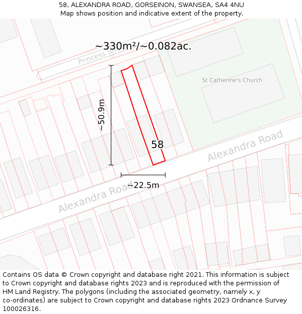 58, ALEXANDRA ROAD, GORSEINON, SWANSEA, SA4 4NU: Plot and title map