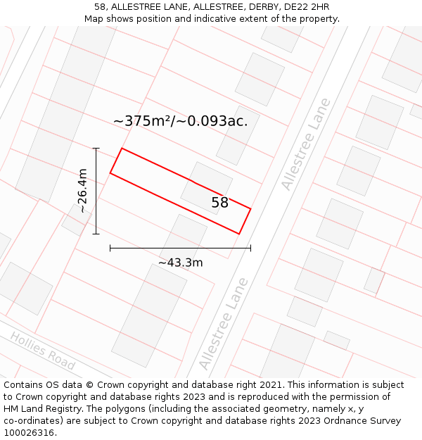 58, ALLESTREE LANE, ALLESTREE, DERBY, DE22 2HR: Plot and title map