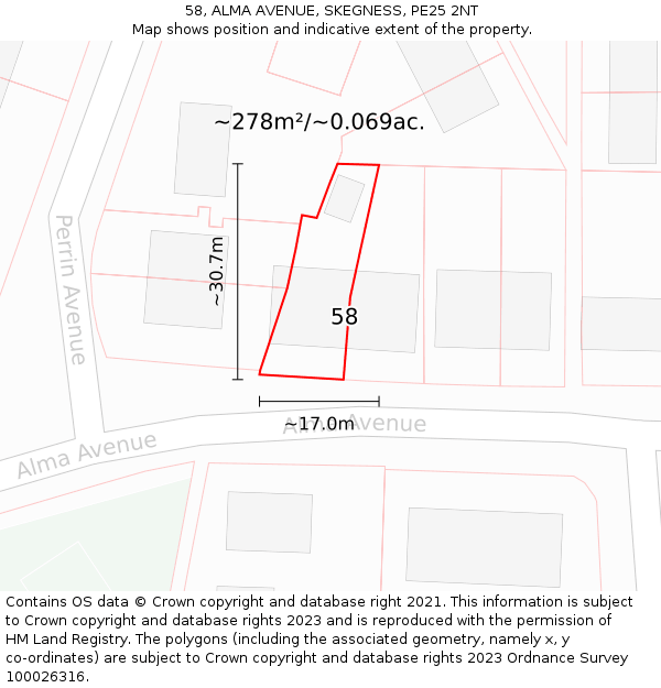 58, ALMA AVENUE, SKEGNESS, PE25 2NT: Plot and title map