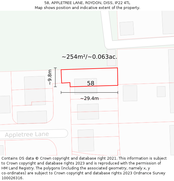 58, APPLETREE LANE, ROYDON, DISS, IP22 4TL: Plot and title map