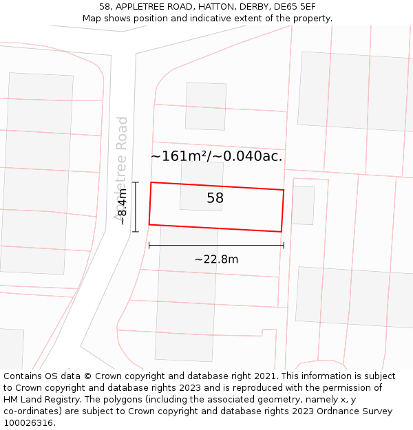 58, APPLETREE ROAD, HATTON, DERBY, DE65 5EF: Plot and title map