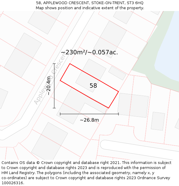 58, APPLEWOOD CRESCENT, STOKE-ON-TRENT, ST3 6HQ: Plot and title map