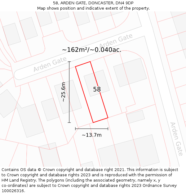 58, ARDEN GATE, DONCASTER, DN4 9DP: Plot and title map