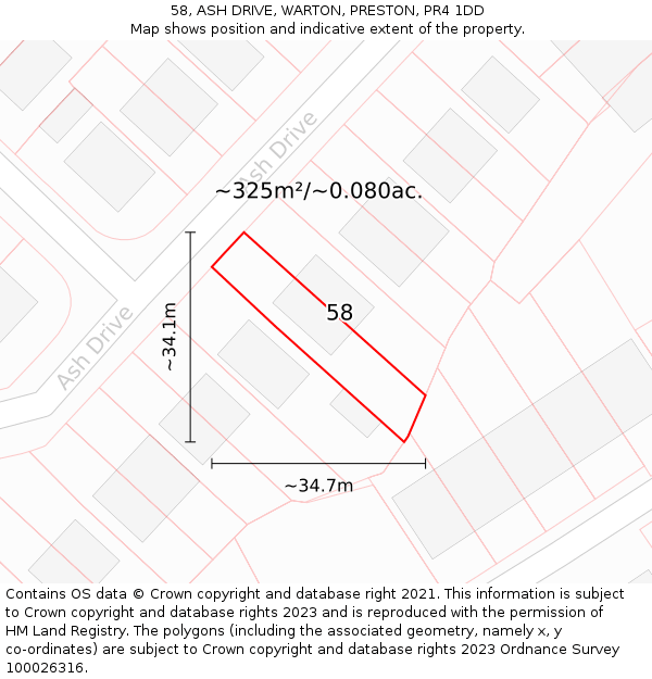 58, ASH DRIVE, WARTON, PRESTON, PR4 1DD: Plot and title map