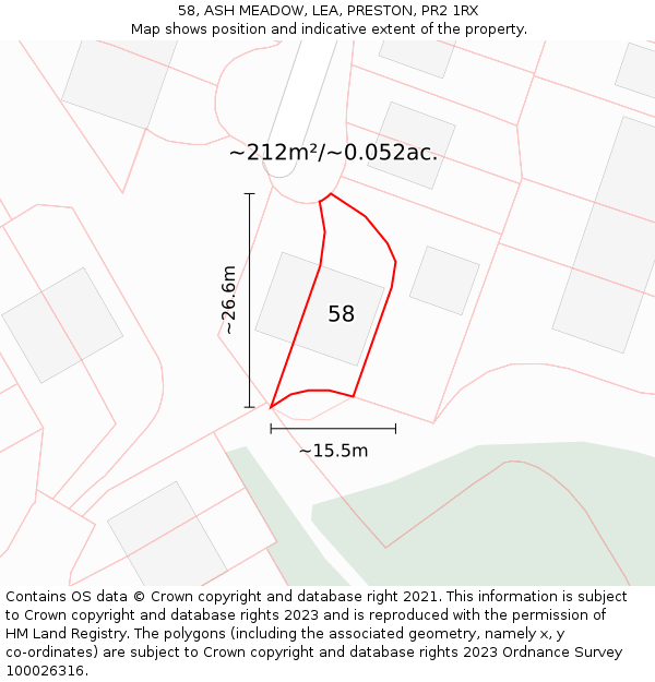 58, ASH MEADOW, LEA, PRESTON, PR2 1RX: Plot and title map