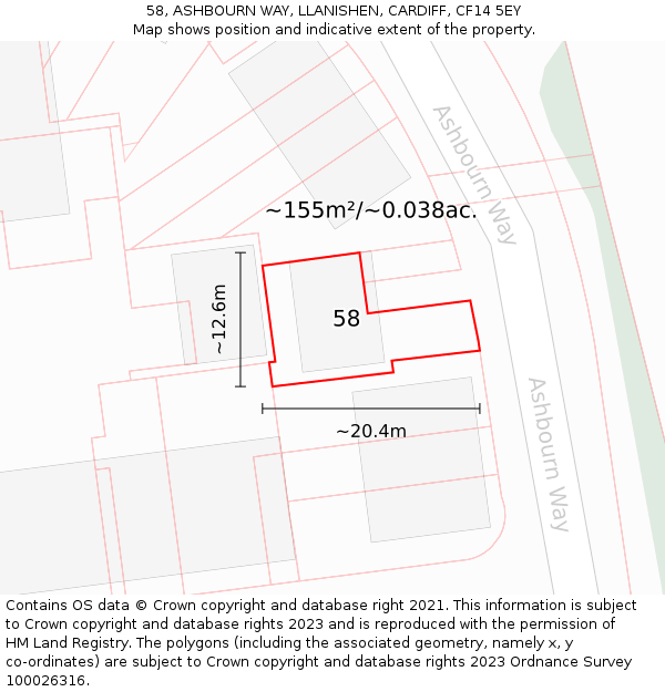 58, ASHBOURN WAY, LLANISHEN, CARDIFF, CF14 5EY: Plot and title map