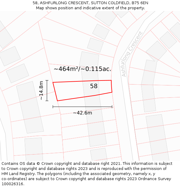 58, ASHFURLONG CRESCENT, SUTTON COLDFIELD, B75 6EN: Plot and title map