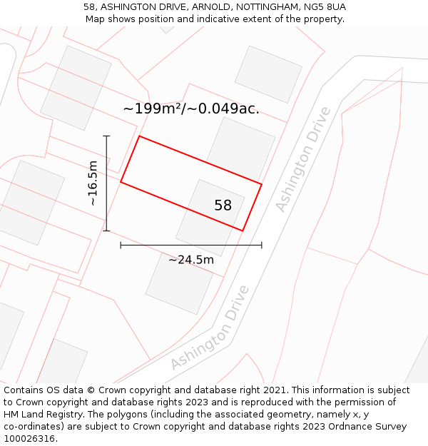 58, ASHINGTON DRIVE, ARNOLD, NOTTINGHAM, NG5 8UA: Plot and title map