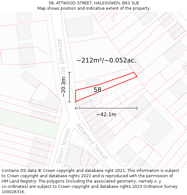 58, ATTWOOD STREET, HALESOWEN, B63 3UE: Plot and title map